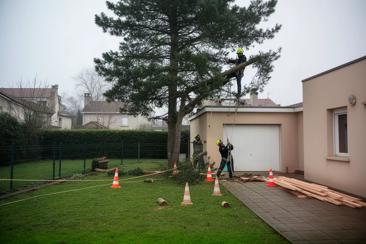 Abattage contrôlé d'un arbre près d'une maison à Metz