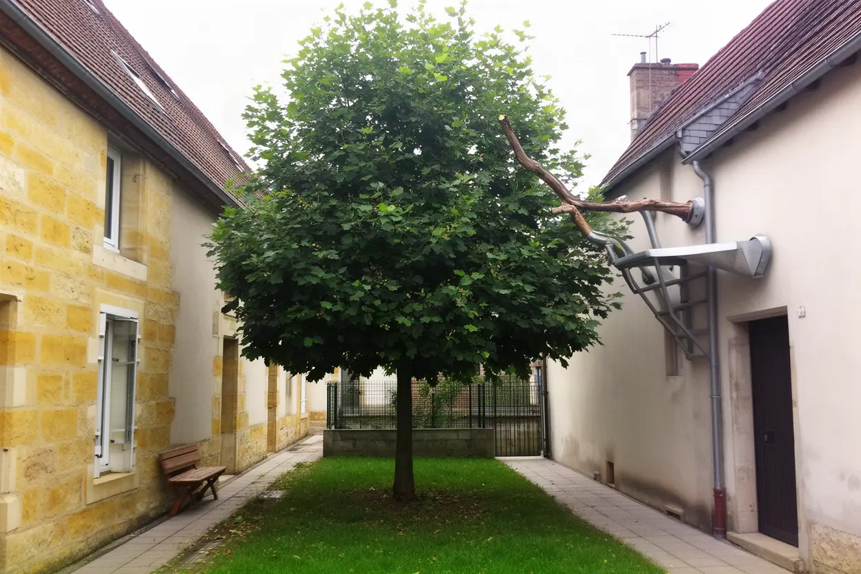 Tilleul dense avant élagage sur cordes à Metz