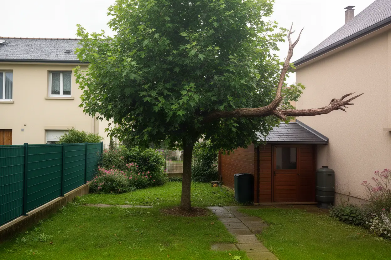 Érable surplombant une clôture à Montigny-lès-Metz